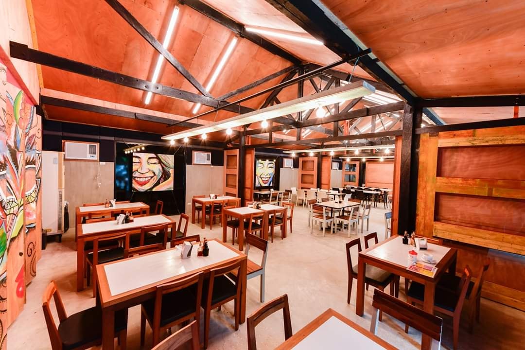 Restaurant interior with festival decorations